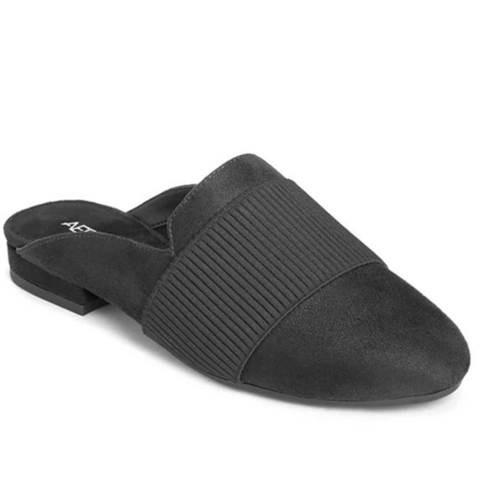 Aerosoles Womens‎ Size 9.5 Look Out Black Fabric Microsuede Slides Mules Shoes